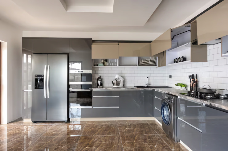 Modern kitchen with refrigerator